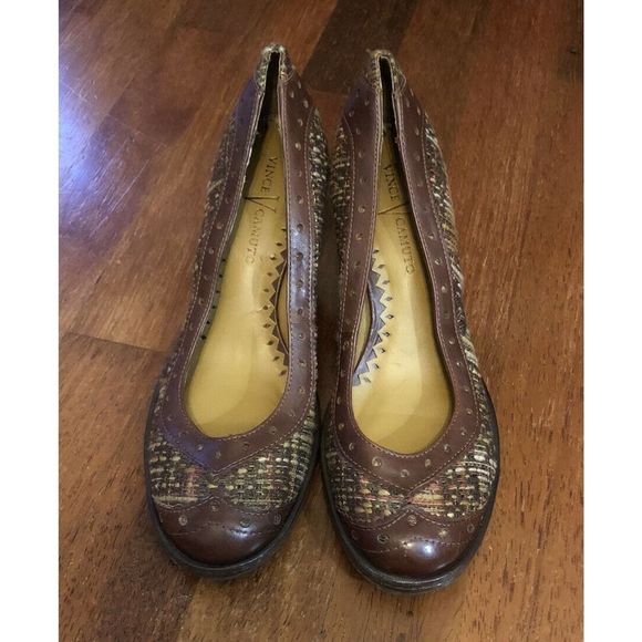 Vince Camuto Shoes - Women’s Vince Camuto Fabric Tweed Brown Tweed/Leather Kitten Heels Casual 6.5M